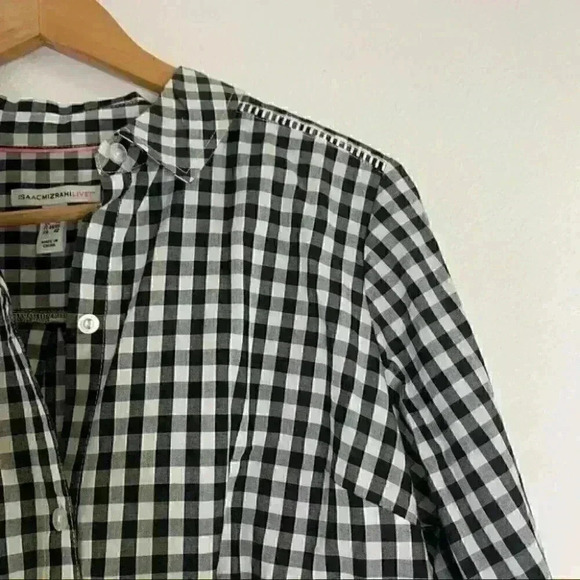 Euc Isaac Mizrahi Button Front Black white checker Gingham Shirt 8 - Picture 8 of 13